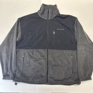 Columbia Zip Up Fleece Jacket Mens XL Black Mock Neck Chest Logo Zip Pockets